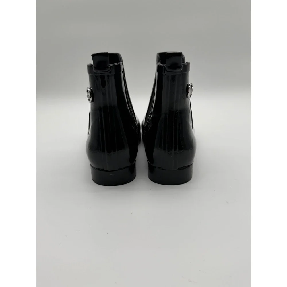 Michael Kors Ridley Black Shiny Rubber Chelsea Rain Boots‎ Womens 9 MK Logo